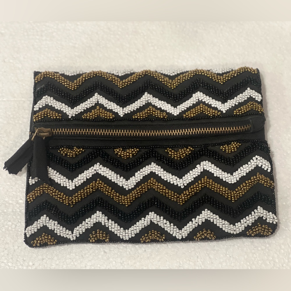 Charlie Paige Beaded Clutch with Black, White, and Gold Accents - Vintage